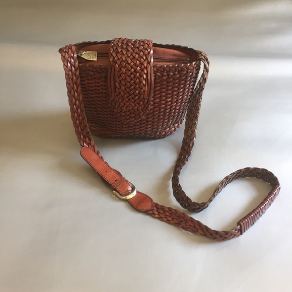 Vintage Handbags - Vintage brown woven leather crossbody bag